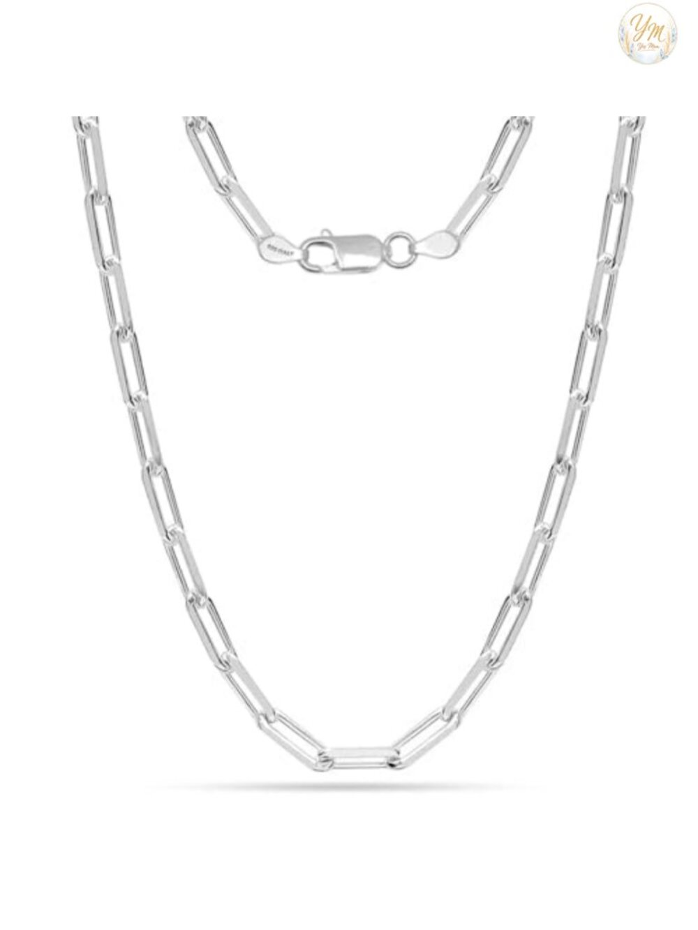 Solid 925 Sterling Silver Paperclip Chain Necklace, Lobster Clasp,